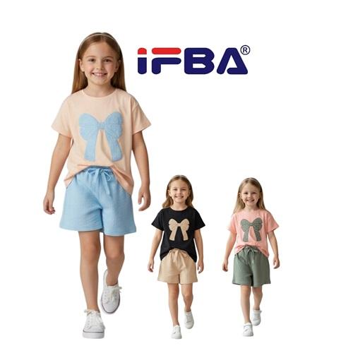 İfba Kids 26095 Kız Çocuk Penye Alaçatı fiyonk Nakışlı Şortlu Takım 8-12 Yaş