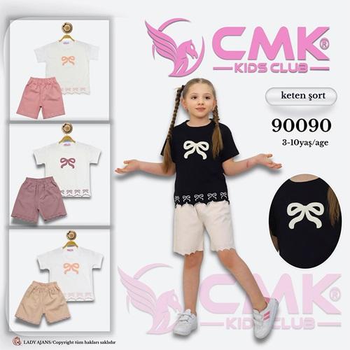 CMK KIDS 90090 Kız Çocuk Kurdeleli Dantelli Kot Şortlu Takım 3-10 Yaş