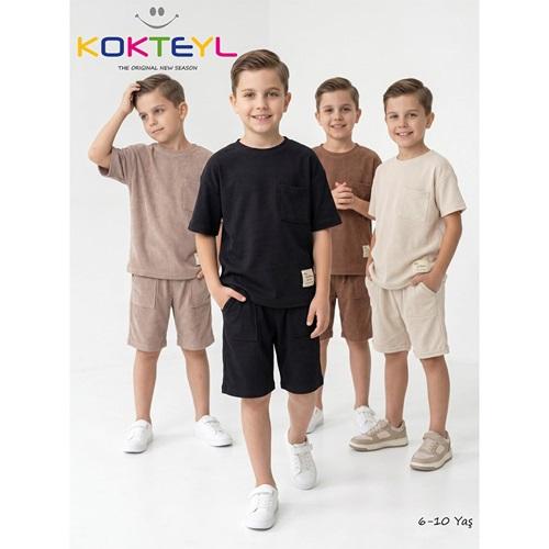 Kokteyl 4057 Erkek Çocuk Kolyeli Sifir Yaka Şortlu Takım 6-10 Yaş