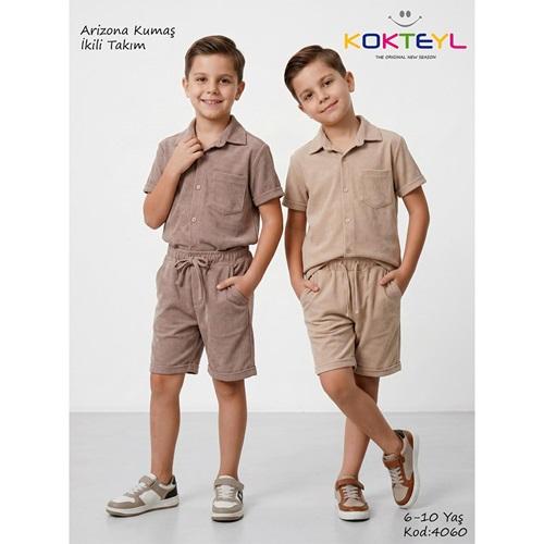 Kokteyl 4060 Erkek Çocuk Arızona Komaş Cepli Gömlekli Şortlu Takım 6-10 Yaş