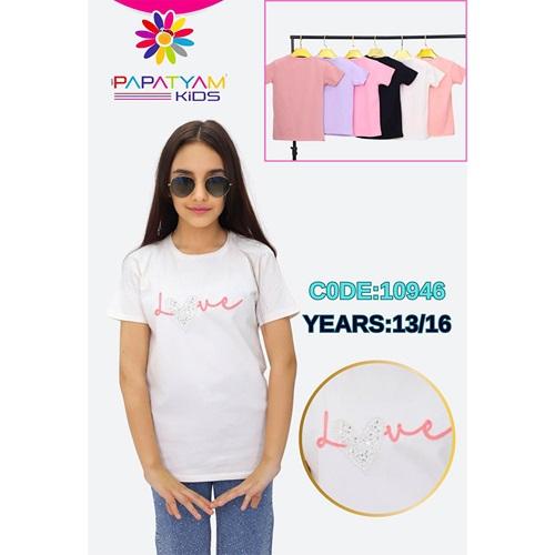 Papatyam Kids 10946 Kız Çocuk Penye Love Boncuklu Nakışlı Tişört 13-16 Yaş