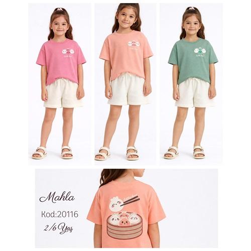 Mahla 20116 Kız Çocuk Penye Little Bao Baskılı Şortlu Takım 2-6 Yaş