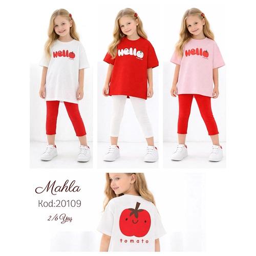 Mahla 20109 Kız Çocuk Penye Hello Baskılı Taytlı Takım 2-6 Yaş