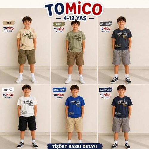Tomıca 8057 Erkek Çocuk Penye Poesla Baskılı Kot Şortlu Takım 4-12 Yaş