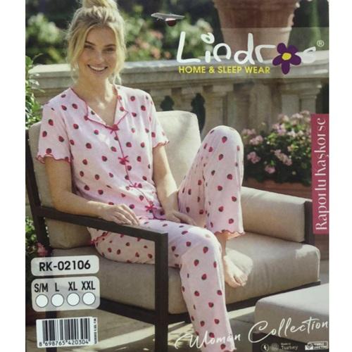 Lindros RK-02106 Bayan Raporlu Kaşkorse Desenli Kısa Kollu Pijama Takımı S-2XL