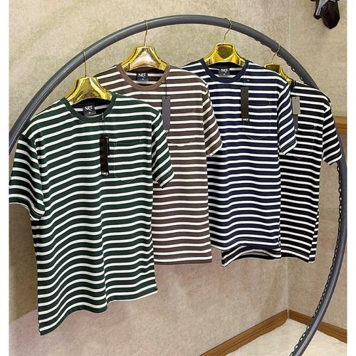 Srt Çs4899 Erkek Penye Çizgili Süprem Oversize Sıfır Yaka Tişört S-2XL (5 Li)