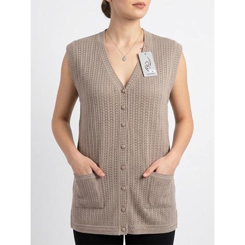 Çığ 2001 Bayan Battal Triko Düğmeli Yelekli Tunik XL-3XL