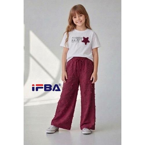 İfba Kids 16106 Kız Çocuk Penye Saçaklı İnci Happy Yıldız Nakışlı Takım 5-9 Yaş