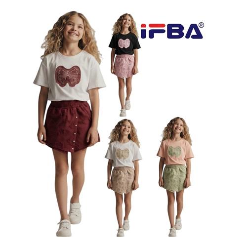 İfba Kids 16110 Kız Çocuk Penye Sçaklı fiyonk Nakışlı Şortlu Etekli Takım 3-7 Yaş