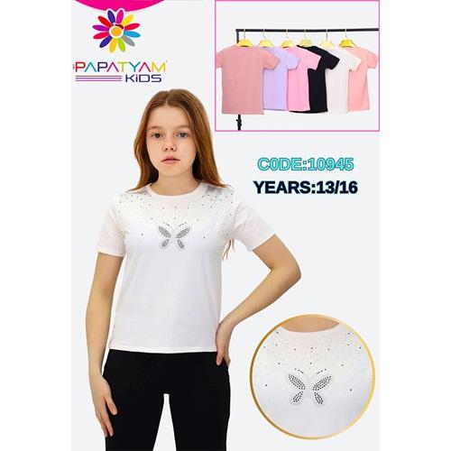 Papatyam Kids 10945 Kız Çocuk Penye Kelebek Komple Beden Taşlı Nakışlı Tişört 13-16 Yaş
