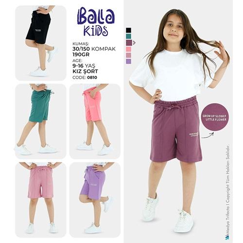 Bala Kids 0810 Kız Çocuk Kompak Penye Grow Up Baskısı Ön Çımalı Şort 13-16 Yaş