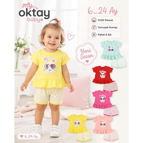My Oktay 5140 Kız Bebe Penye Sevimli Tavşam Boncuk Nakışlı Şortlu Takım 6-24 Ay