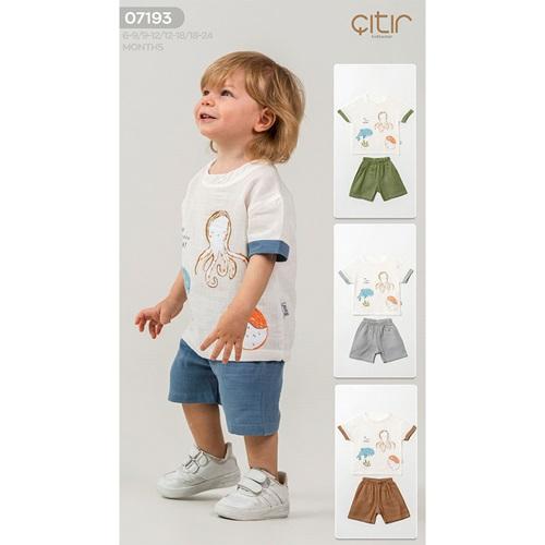 Çıtır Kids 07193 Erkek Bebe Müslin Okyanus Baslkılı Takım 6-24 Ay