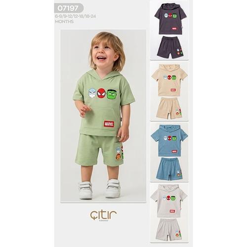 Kids Wear 07197 Erkek Çocuk Penye Etiketsiz Kapşonlu Marvel Nakışlı Takım 6-24 Yaş