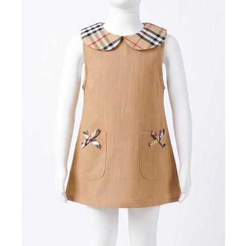 Kids Wear 07234 Kız Çocuk Penye Burberry Ekose Yakalı Cepli Elbise 6-24 Yaş