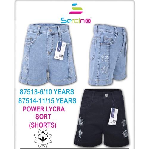 Sercino 87513 Kız Çocuk Yan Parçalı Yıldızlı Pamuklu Kot Şort 6-10 Yaş