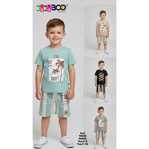 Kikiboo Kids 16068 Erkek Çocuk Penye Beach Palmiye baskısı Takım 3-6 Yaş