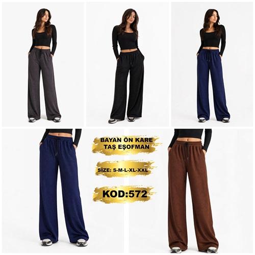 Yılmazcan BE 572 Bayan Ön Kare Taşlı Pol Paça Eşofman Alt S-2XL