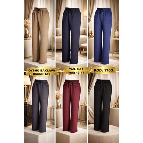 Yılmazcan CE 1703-2 Kız Çocuk Oysho Kare Desen Taşlı Palazzo Eşofman Alt 13-17 Yaş