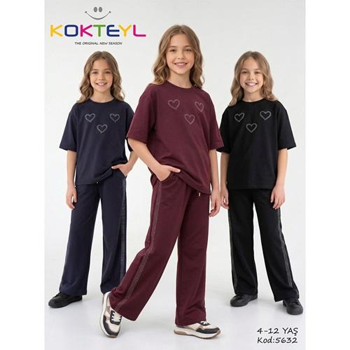 Kokteyl 5632 Kız Çocuk Oysho Kalp Taşlı Baskılı Takım 4-12 Yaş