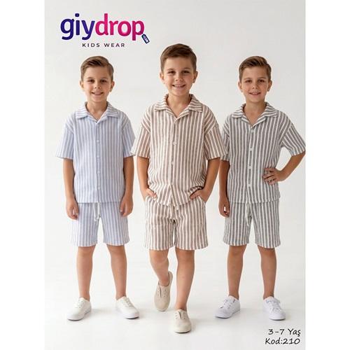 Giydrop 210 Erkek Çocuk Wafıl Çizgili Gömlek Şortlu Takım 3-7 Yaş