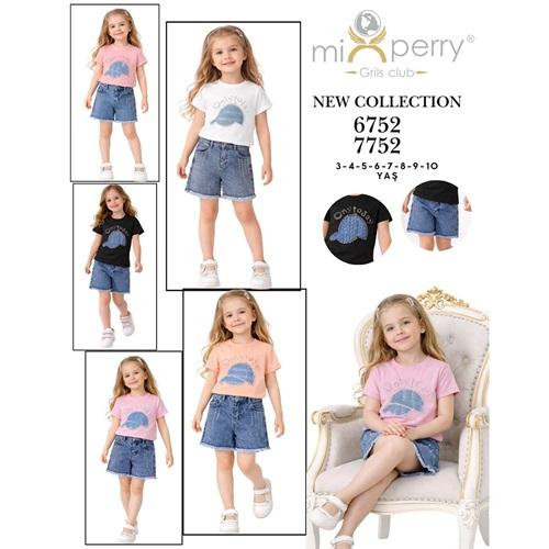 Mixperry 6752 Kız Çocuk Şapka Ablike Taşlı Nakışlı Kot Şortlu 2 Li Takım 3-6 Yaş