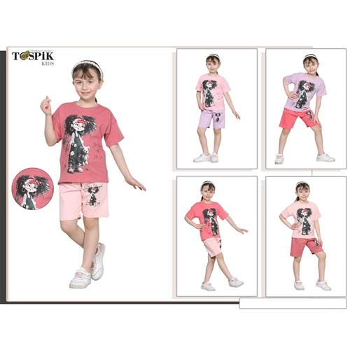 Tospik Tk-00056 Kız Çocuk Penye Gözlüklü Kız Baskılı Şortlu Takım Takım 3-10 Yaş