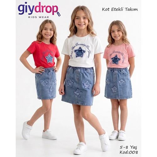 Giydrop 008 Kız Çocuk Penye Yıldız Nakışlı Şortlu Etekli Takım 5-8 Yaş