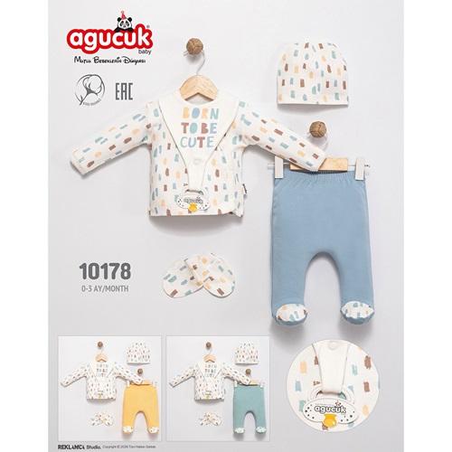 Agucuk Baby 10178 Erkek Bebe Patikli Şapkalı Takım 0-3 Ay
