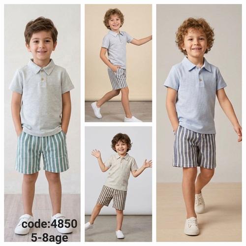Lupita 4850 Erkek Çocuk Jakarlı Çizgili Şortlu Takım 5-8 Yaş