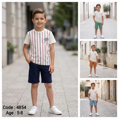 Lupita 4854 Erkek Çocuk Süprem Vıntage Baskılı Şortlu Takım 5-8 Yaş