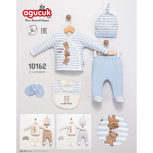Agucuk Baby 10162 Erkek Bebe Patikli Şapkalı Takım 0-3 Ay