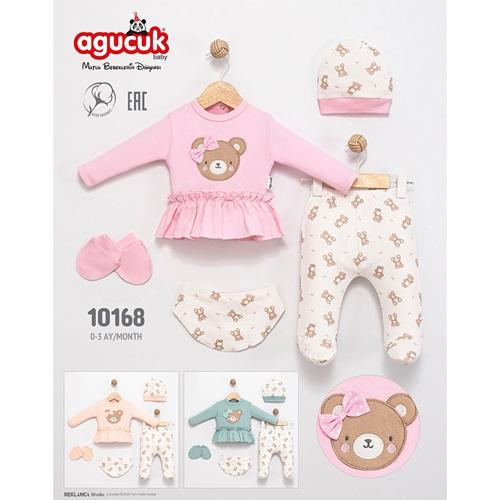 Agucuk Baby 10168 Kız Bebe Penye Sevimli Ayı Nakışlı Patikli Takım 0-3 Ay