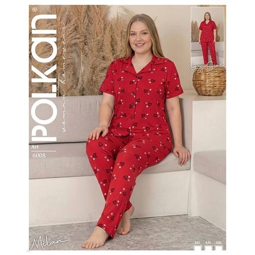 Polkan 6008 Bayan Battal Milan Boydan Düğmeli Kısa Kol Pijama Takımı 3XL-5XL