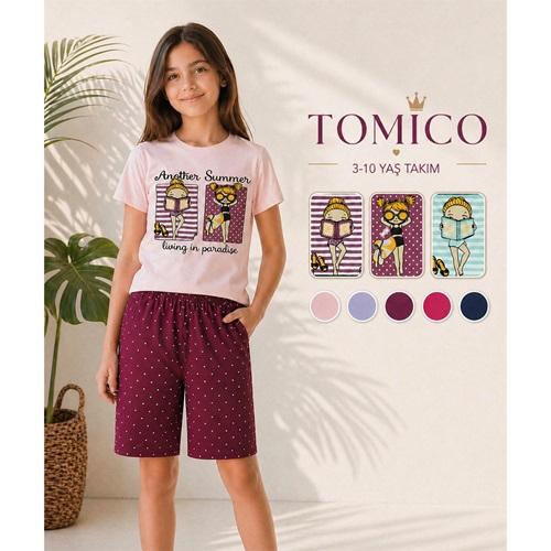 Tomıca 8126 Kız Çocuk Penye Puantiyeli Baskılı Şortlu Takım 3-10 Yaş
