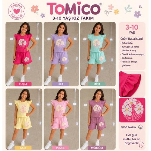 Tomıca 8143 Kız Çocuk Penye Everthnk Papatya Baskılı Şortlu Takım 3-10 Yaş