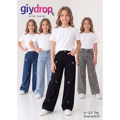 Giydrop 6003 Kız Çocuk Fiyonk Nakışlı Kot Pantolon 6-12 Yaş