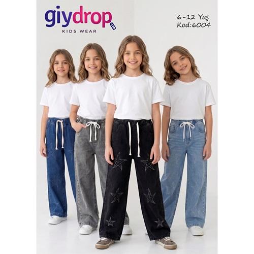 Giydrop 6004 Kız Çocuk Lazer Yıldız Baskılı Kot Pantolon 6-12 Yaş