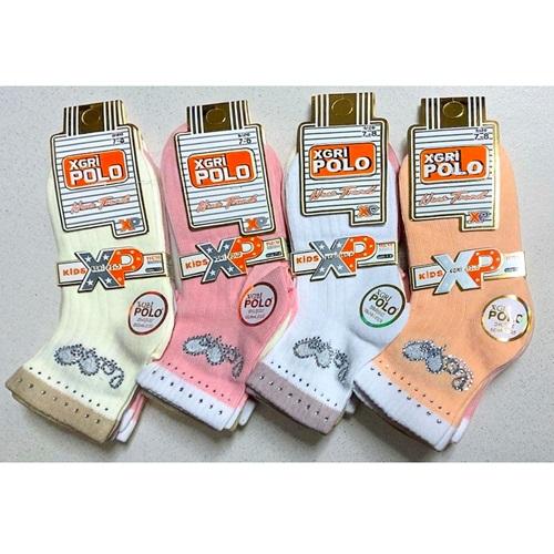 XGri Polo Ç-43 Çocuk Penye Dikişsiz Taşli Yıkamalı Desenli Likralı Patik Çorap