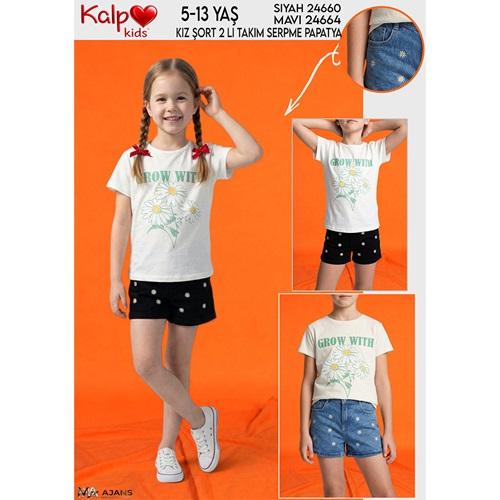 Puba 24664 Kız Çocuk Serpme Papatya Baskılı Şortlu 2 Li Takım 4-13 Yaş