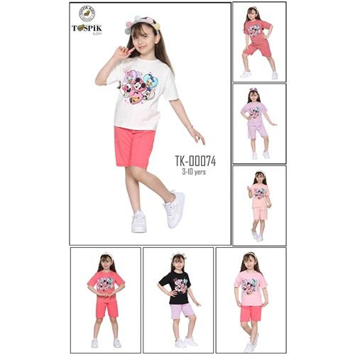 Tospik Tk-00074 Kız Çocuk Penye Çizgi Karakter Baskılı Şortlu Takım 3-10 Yaş
