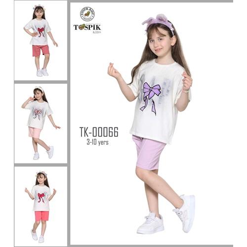 Tospik Tk-00066 Kız Çocuk Penye Gap Yaldız Baskılı Şortlu Takım 3-10 Yaş