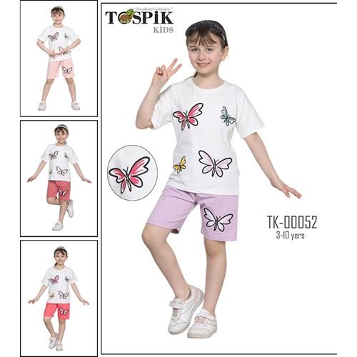 Tospik Tk-00052 Kız Çocuk Penye Kelebek Nakışlı Şortlu Takım 3-10 Yaş