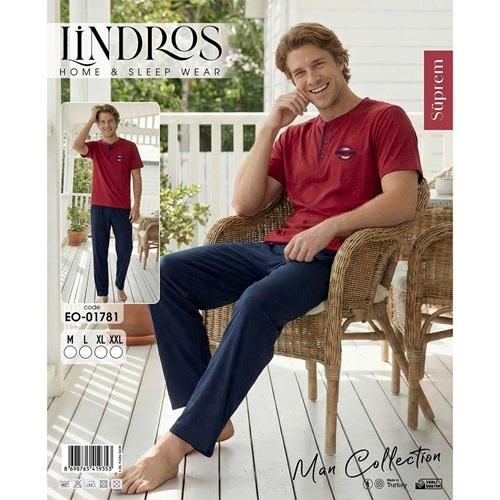 Lindros EO-01781 Erkek Süprem Kısa Kol Yaka Düğmeli Pijama Takımı M-2XL