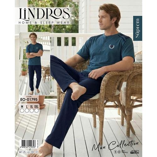 Lindros EO-01795 Erkek Süprem Kısa Kol Yaka Düğmeli Pijama Takımı M-2XL