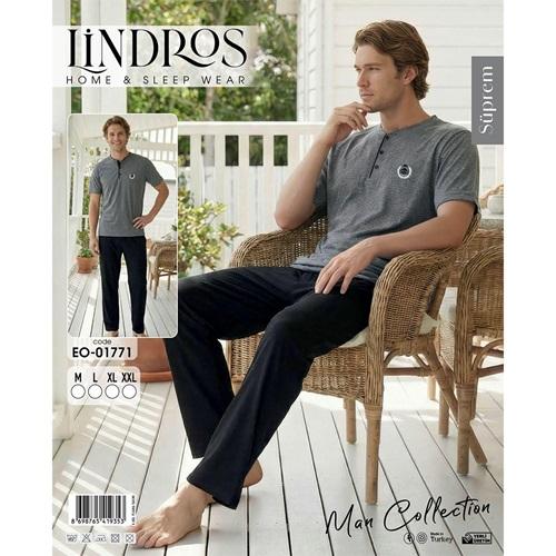 Lindros EO-01771 Erkek Süprem Kısa Kol Yaka Düğmeli Pijama Takımı M-2XL