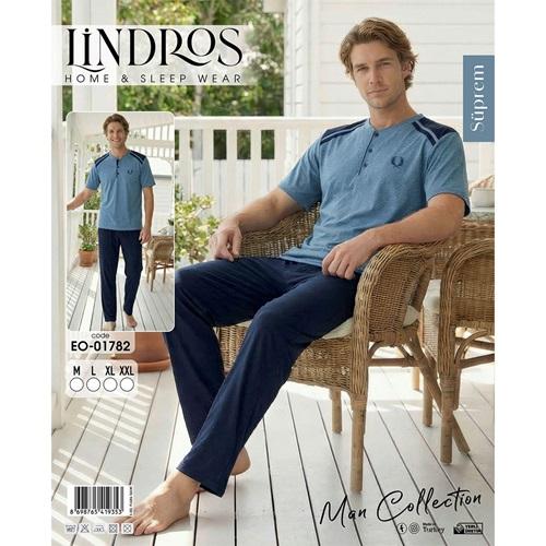 Lindros EO-01782 Erkek Süprem Kısa Kol Yaka Düğmeli Pijama Takımı M-2XL