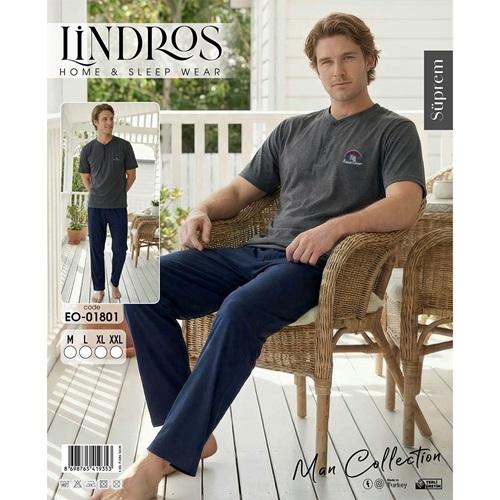 Lindros EO-01801 Erkek Süprem Kısa Kol Yaka Düğmeli Pijama Takımı M-2XL