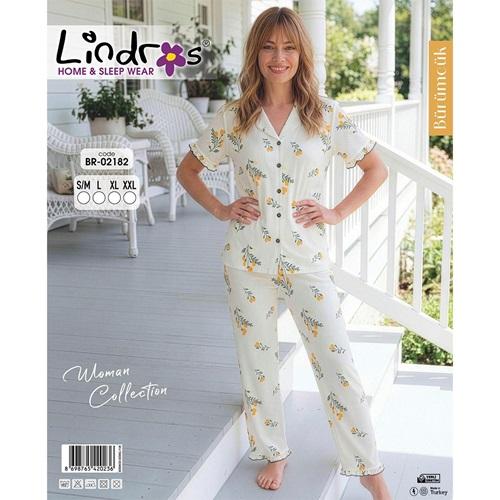 Lindros BR-02182 Bayan Bürümcük Boydan Düğmeli Kısa Kol Pijama Takımı S-2XL
