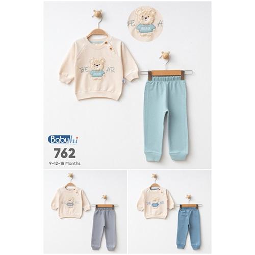 Baby Hi 762 Erkek Bebe Welsoft Bear Nakışlı 2 Li Takım 9-18 Ay
